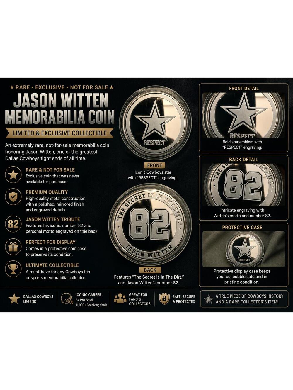 Jason Witten #82 Dallas Cowboys – “Respect” Tribute Coin –  Collectible